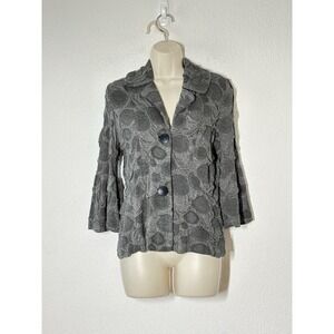 Andria Lieu Small Gray Textured Top Jacket Bell Sleeve USA Core Basic Artsy